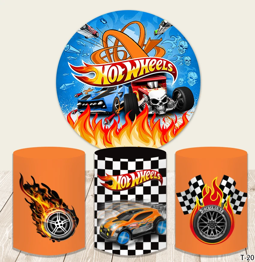 

Hot Wheels Round Circle Backdrop Racing Car Boy's Birthday Party Baby Shower Round Circle Background Elastic Round Table Cover