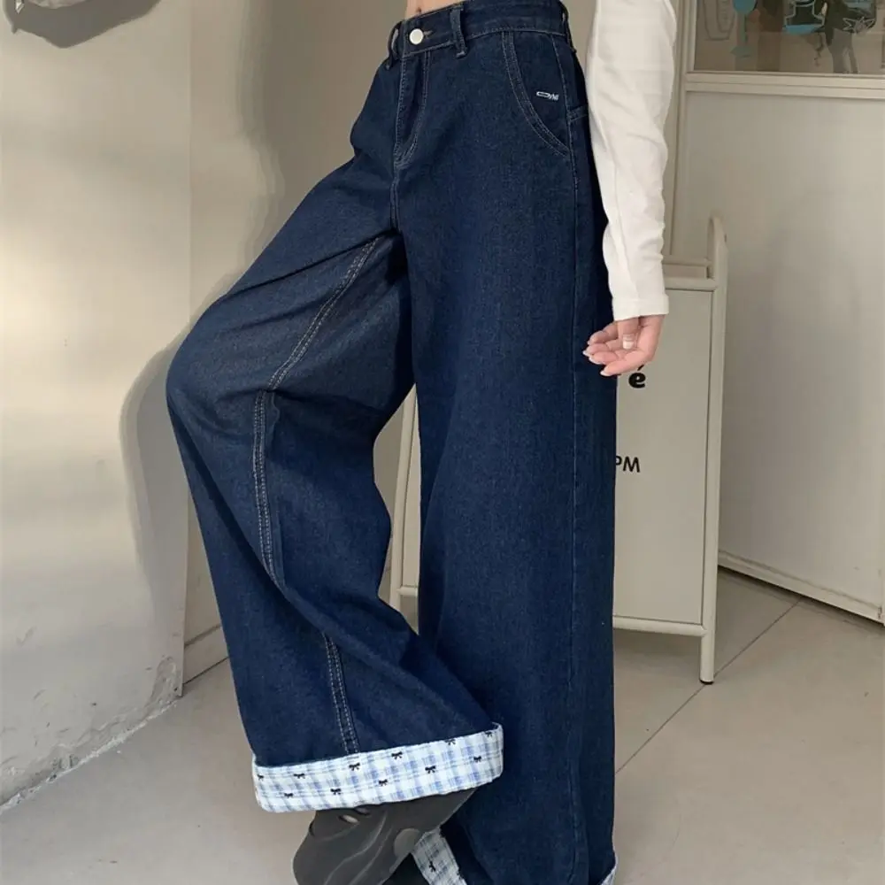 

Soft Sweet Straight Leg Jeans Bowknot High Waist Baggy Pants Women Flared Trousers Loose Wide Leg Jeans Daily