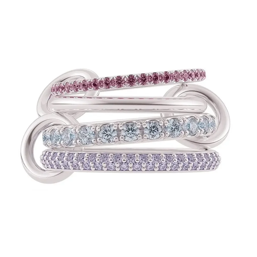 

New Stacking Fashion Band Rings Micro Paved 5A Pink Blue Color CZ Multi Pieces Full Finger Wedding Party Jewelry Wholesale
