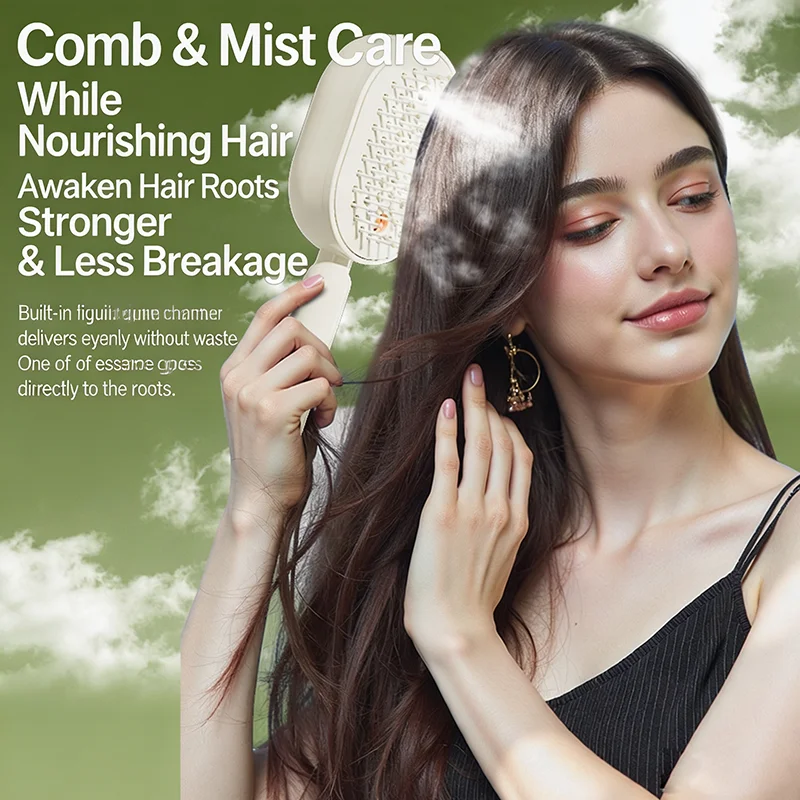 Rechargeable Negative Ion Hair Care Comb Electric Straightening Massage Hair Styling Comb with Spray Feature for Healthy Shiny H