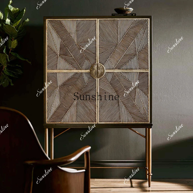 

Customized American solid wood carved dining side cabinet entry living room decorative high cabinet FT