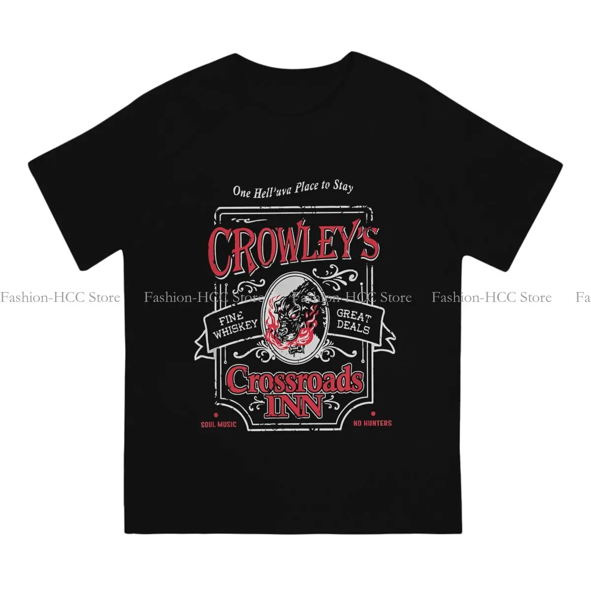 Crowley's Crossroads Inn Graphic Polyester TShirt Dean Winchester Supernatural Style Streetwear T Shirt Men