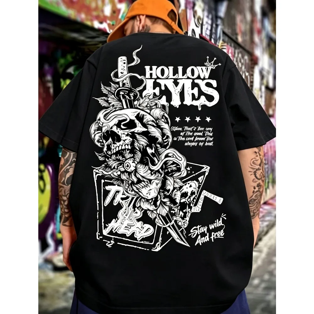 2026 New   Skull Sword Graphic T-shirt Men Women Poker Card Print Short Sleeve Tops Vintage Streetwear Casual Summer Tees