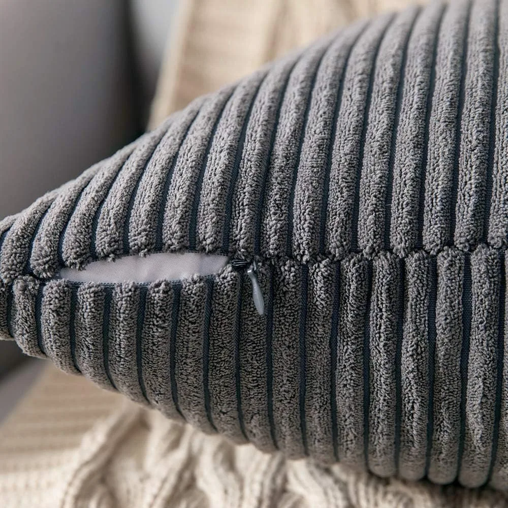 Dark Grey Throw Pillow Covers 18x18 Inch Soft Solid Corduroy Striped Square Decorative Cushion Case,Winter Home Decorations