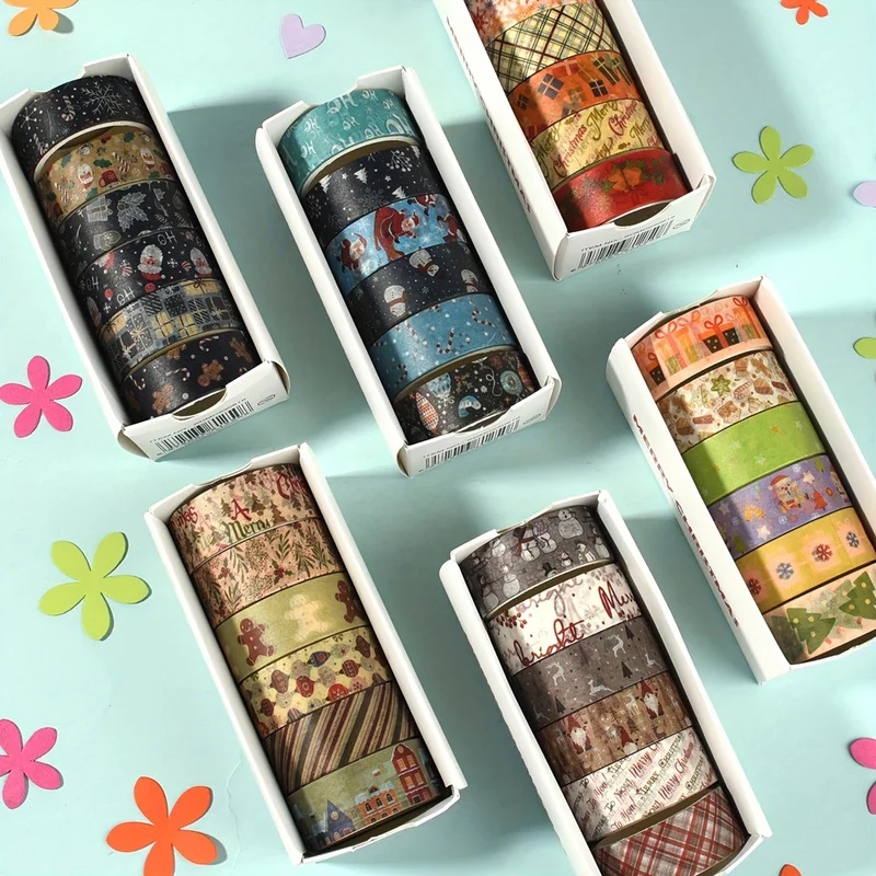 6 Rolls Of Vintage Christmas Pattern Washi Tape, Various Christmas Design Planner Tape, Holiday Gift Scrapbook Diy Decorations