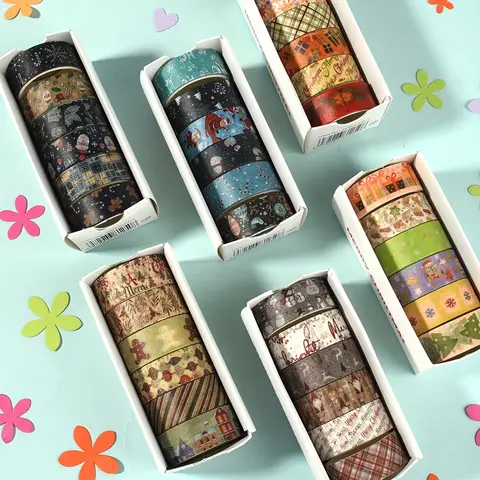 6 Rolls Of Vintage Christmas Pattern Washi Tape, Various Christmas Design Planner Tape, Holiday Gift Scrapbook Diy Decorations