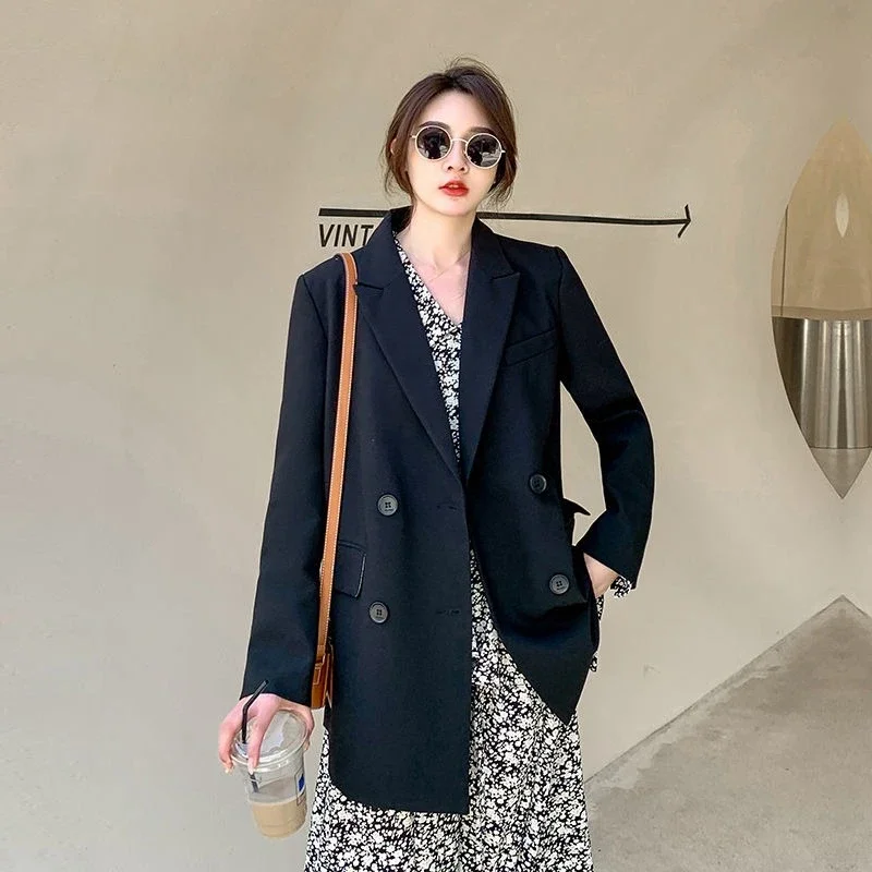 

2025 Spring Autumn Women Korean Style Loose Fit Blazer Mid Length Solid Color Versatile for Daily Commute Student Style