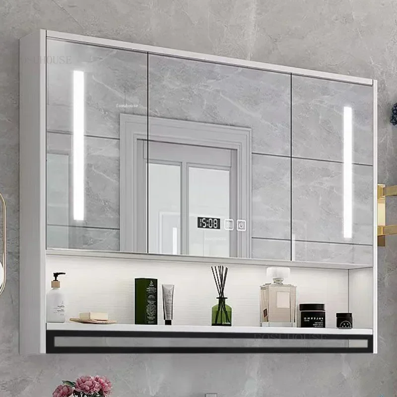 

Home Bathroom Solid Wood Mirror Cabinets Homestay Wall-mounted Smart Toilet Cabinet Apartment Storage Shelf With Vanity Mirror