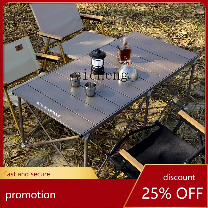 HXL outdoor camping folding picnic table metal brushed lifting egg roll table liftable