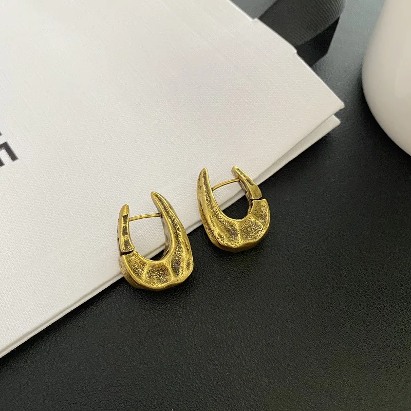 New OfferEuropean and American Special-Interest Design Lava Irregular EarringsVintageRetro Hoop Earrings Advanced Cold S