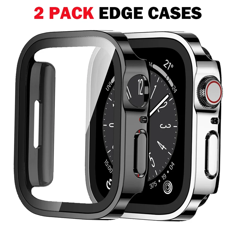 2PCS Waterproof Case for Apple Watch 7 8 9 45mm 41mm-44-40mm Bumper Screen Protector 2 PACK Edge Cover iWatch 5 SE 6 Accessories