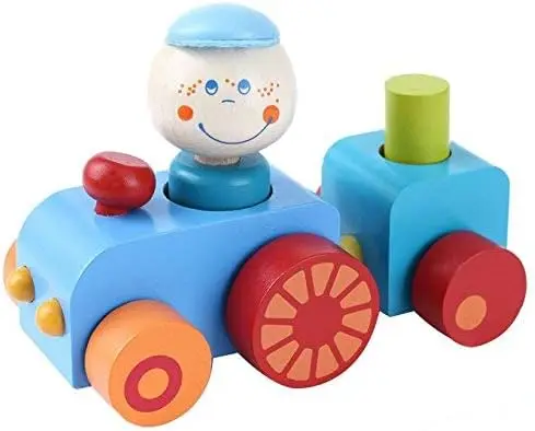 

Toddler Toys Wooden Pull Along Toy for 1 Year Old Girl Boy, Wooden Train Set Learning Walking Toy Blocks Stacking Game