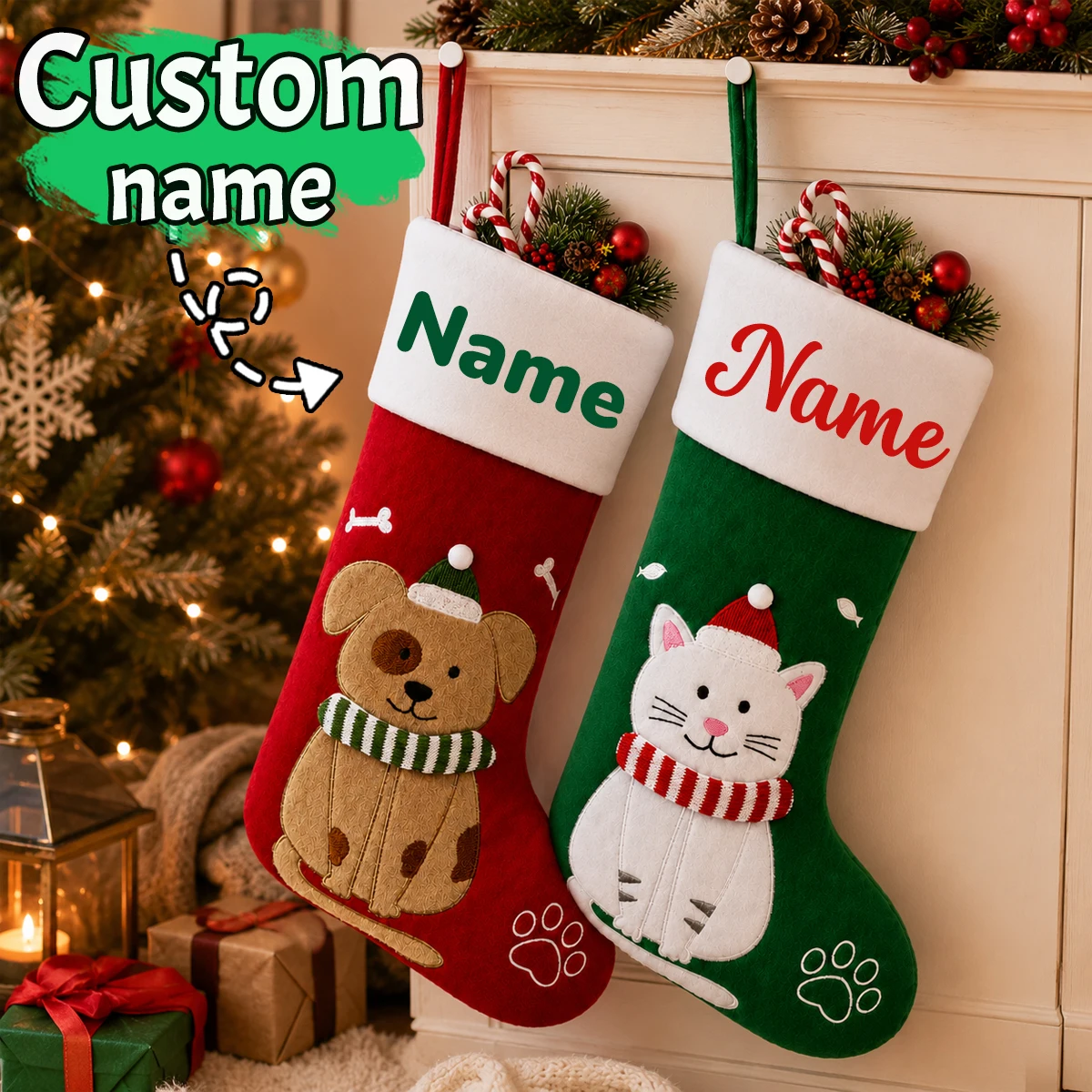 Embroidery Xmas Decorations - Custom Name Dog Cat Embroidery Xmas