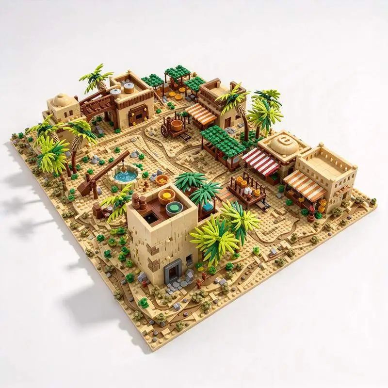 10460PCS Egyptian Market Ancient Desert Bazaar Street View Model Custom Creative Building Blocks DIY Educational Toy Gift Set