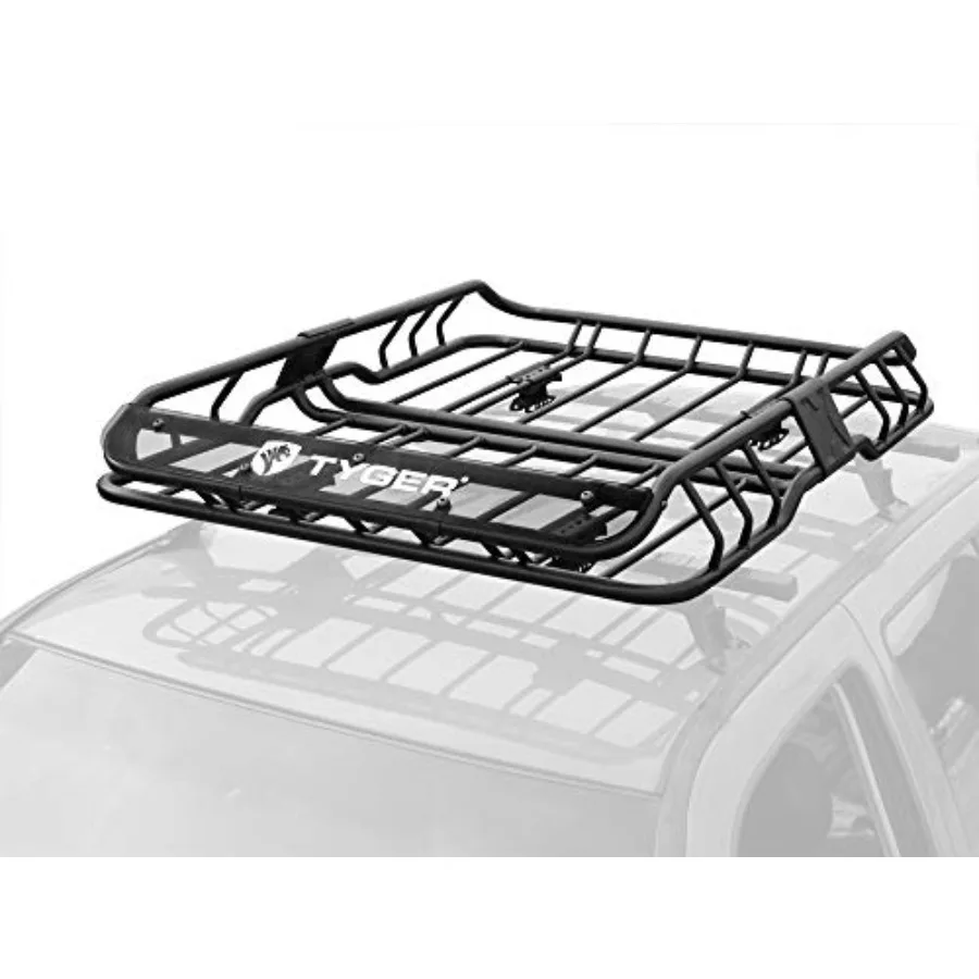 

Tyger Heavy Duty Roof Mounted Cargo Basket Rack L47.25 x W36.6 x H5.9 Black Roof Top Luggage Carrier with Wind Fairing