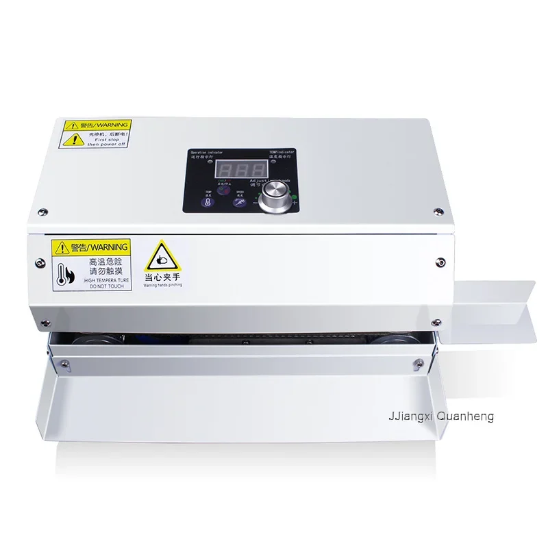 Continuous Sealing Machine Commercial Grade for Tea Coffee Bags Foil Pouch Impulse Heat Sealer with Printing 72mm Thickness