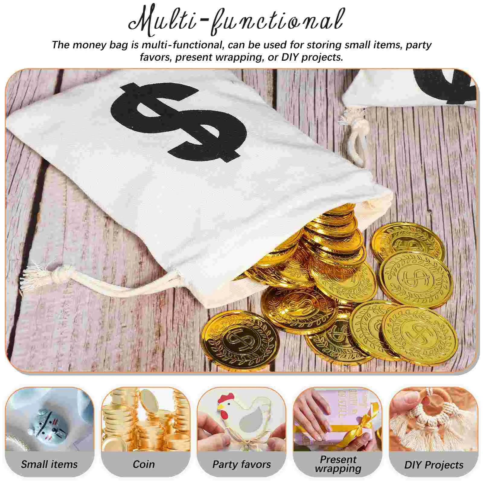 8 Pcs Cotton Sack Money Bags Gift Small For Party Theme Decorations Favor Canvas