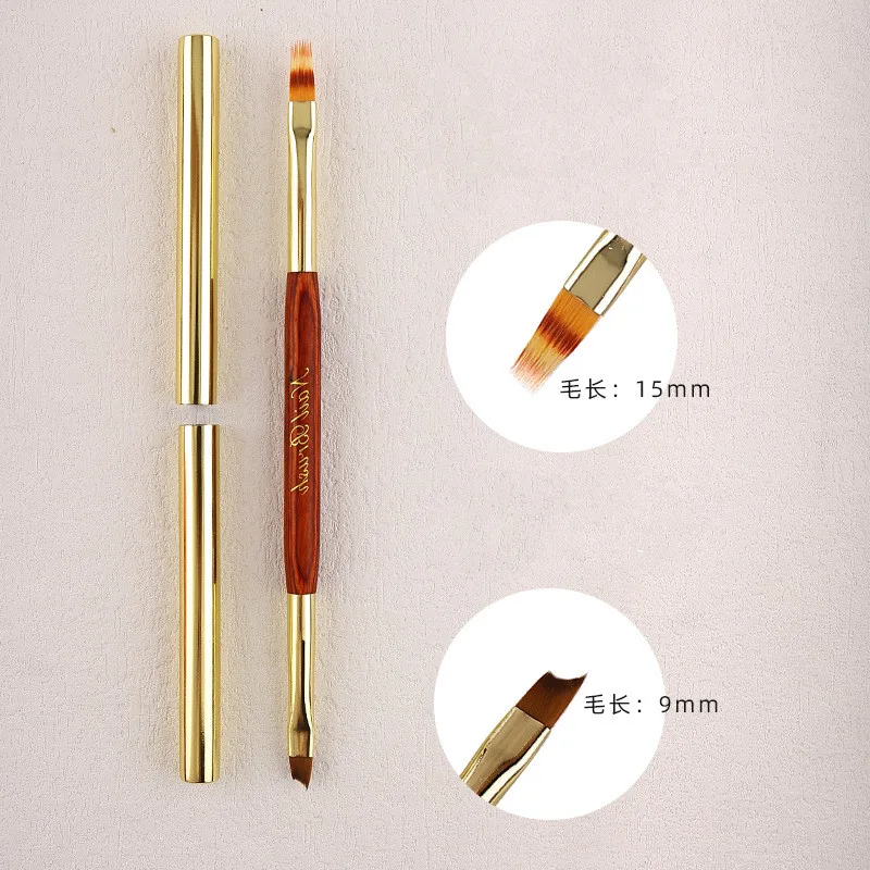 Pincel dorado de doble cabeza para uñas, pincel de dibujo, delineador, pluma de pintura, esmalte de Gel, herramientas de manicura para decoración de uñas de cristal