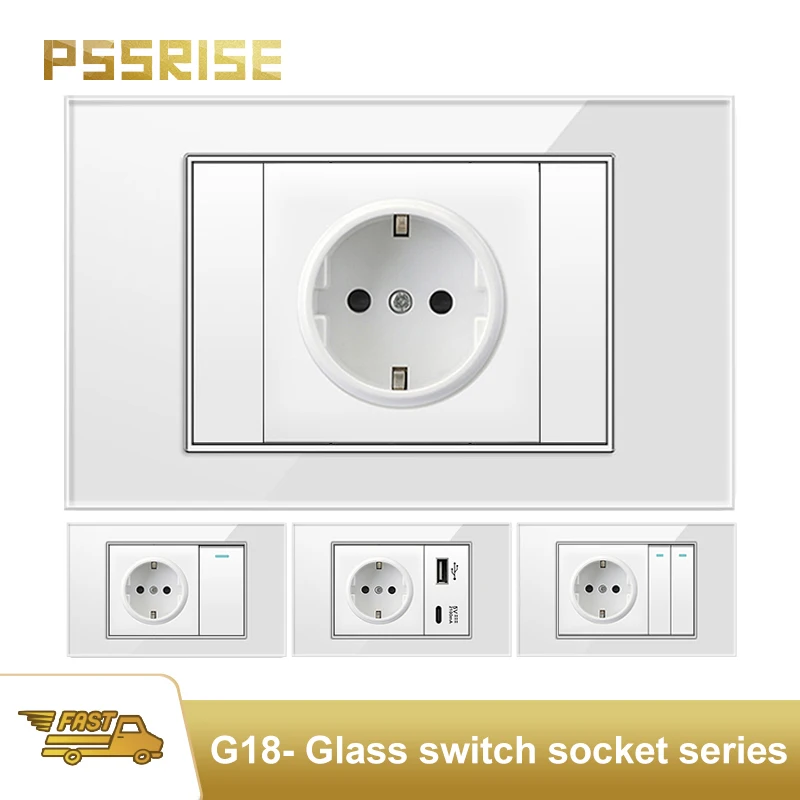 

PSSRISE EU Италия G18 Настенная розетка 5 В 2,1 А Зарядное устройство USB Type-c Розетка Белое стекло Панель Выключатель света Телевизор Телефон Компьютерная розетка