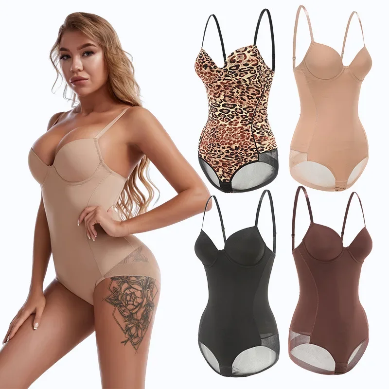 Tuta da donna reggiseno Push-up intimo modellante per il petto con contrazione del ventre con anello in acciaio corsetto a rete con apertura sul