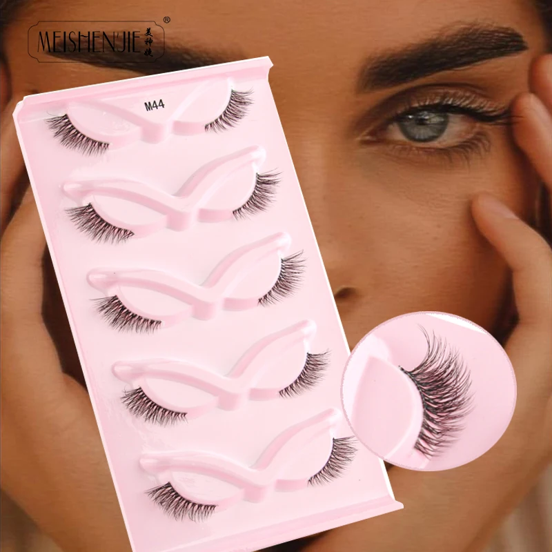 MEISHENJIE Faux Cils 5 Pairs Cat Eye Eyelashes Natural Long/Dramatic Fluffy 3D Mink Lashes Make up Tools Extension Half Lashes