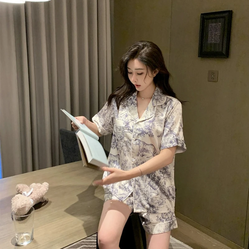 China Style Ink and Wash Landscape Painting Pajamas Women 2024 New Summer Cool Female Sleepwear Classic Elegant Short Housewear