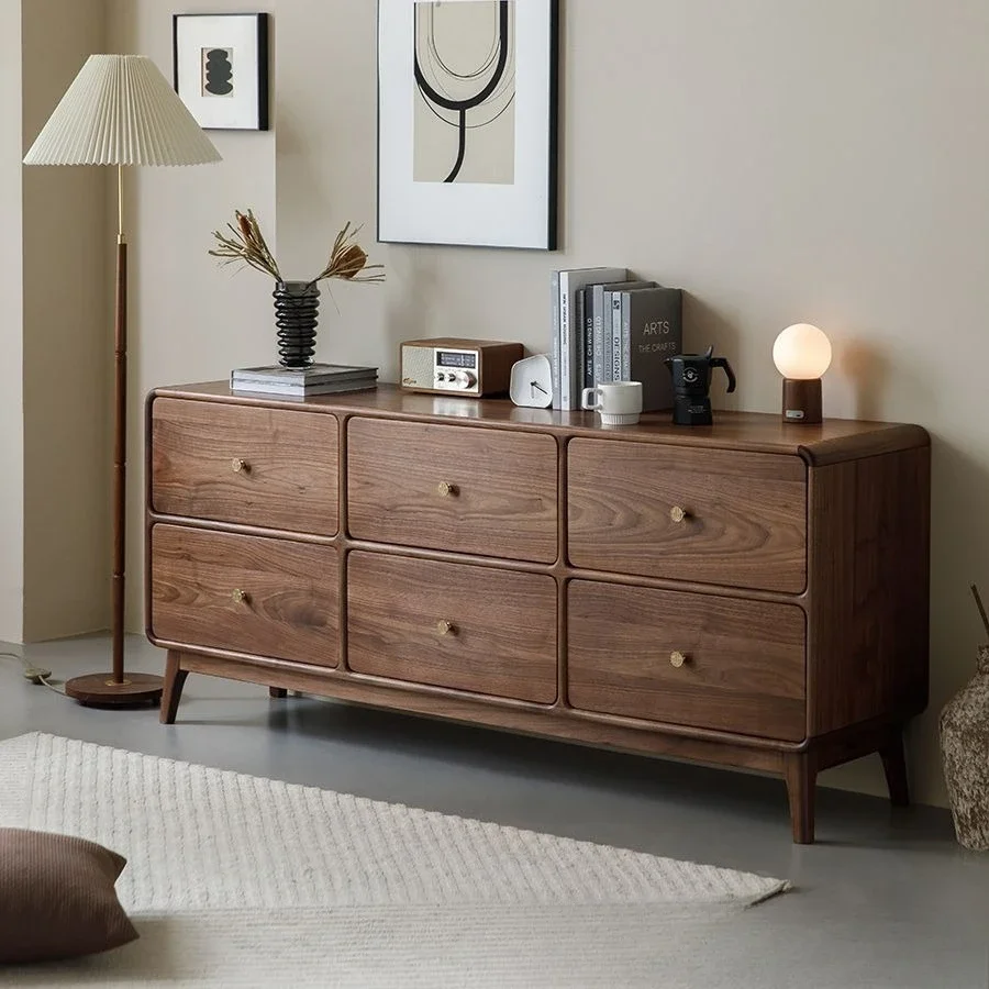 North American black walnut six-chest ca binet solid wood porch cabine t bedroom bedside ca binet storage cabi net living room