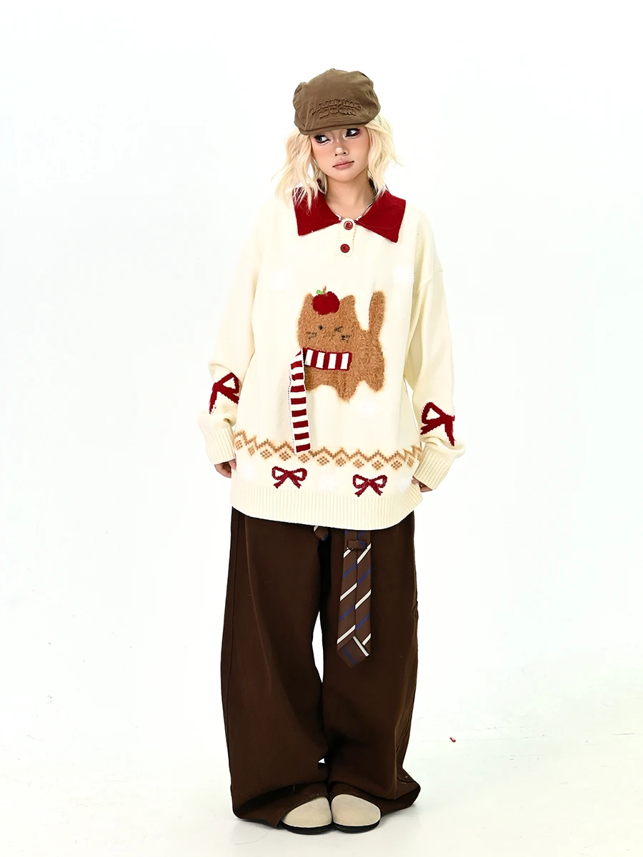 

Женский свободный вязаный свитер Lazy Ne в стиле BF, уличная мода, новинка зимы, теплый, модный, с длинными рукавами