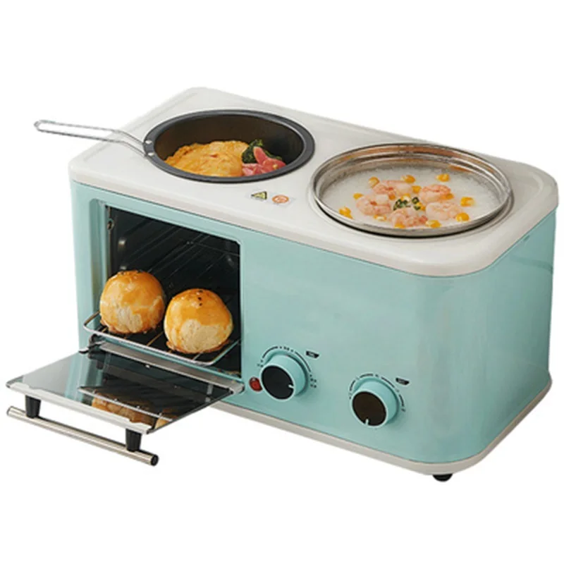 Electric 3 In 1 Household Breakfast Machine Mini Bread Toaster Baking Oven Omelette Fry Pan Hot Pot Boiler Food Steamer