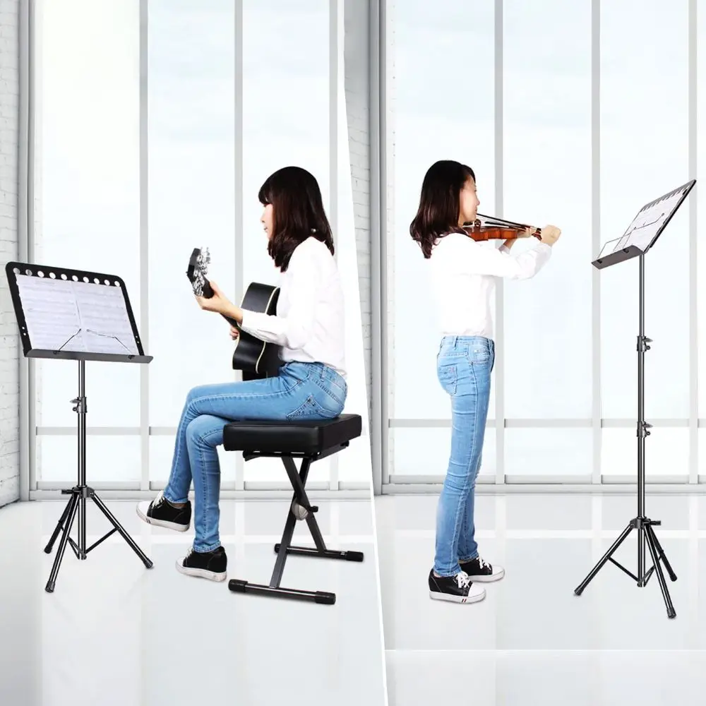 

Подставка для нот с регулируемой высотой и сумкой для переноски Портативный держатель для музыкальных книг Прочный черный держатель для нот