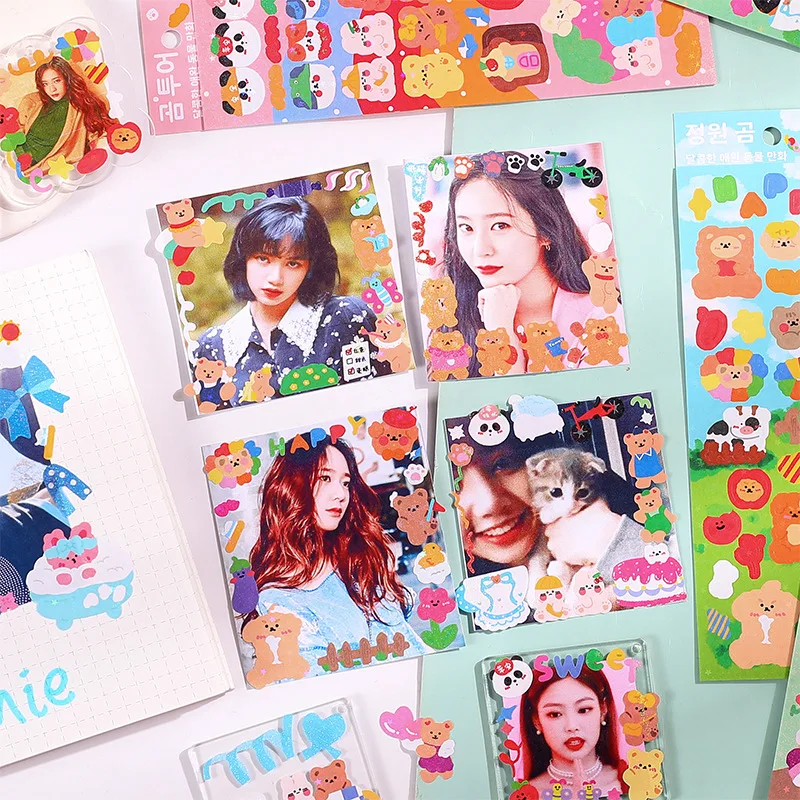 1 Sheet Glitter Kawaii Cartoon Pet Decorative Stickers for Collage Scrapbooking DIY Card Photos