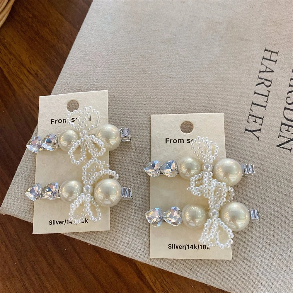 2 Stücke Sanfte Perle Kristall Haarnadel Fee Stil Seitenclip Frauen Täglich Datum Kleid Haarschmuck Süße Haarschleifen für Mädchen – Detail 8