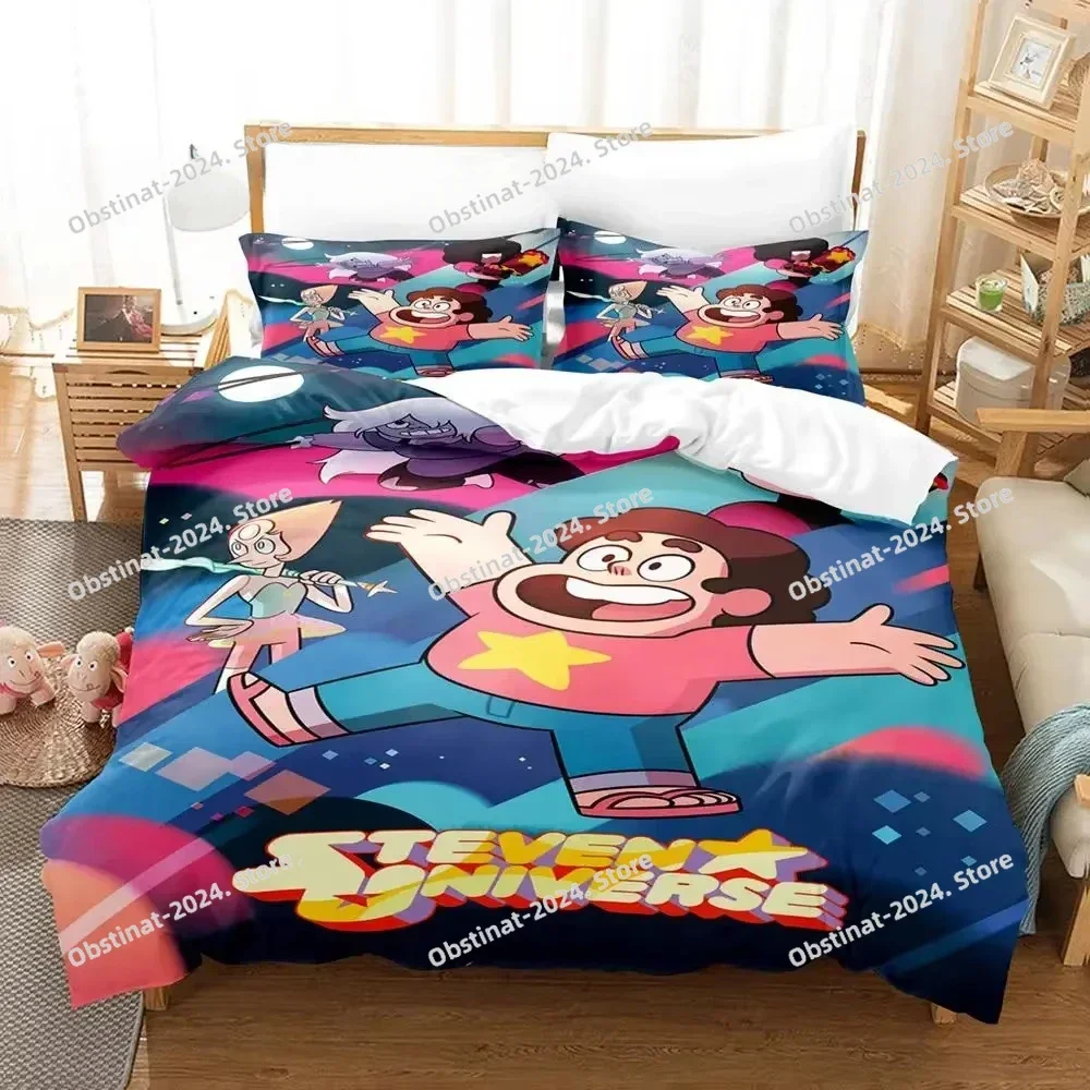 New Kawaii Steven Universe 3D Printing Comforter Bedding Set,Duvet Cover Bed Set Quilt Cover Pillowcase,King Queen Size Kid 032