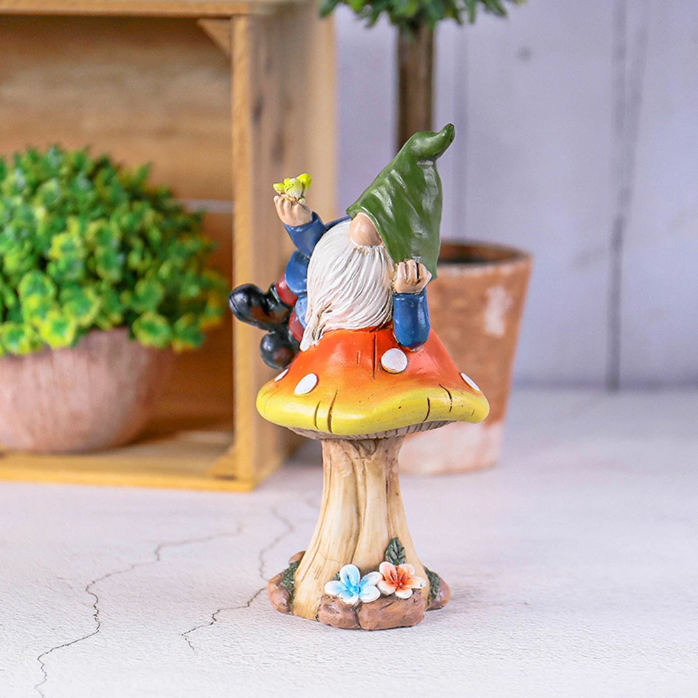 Whimsical resin garden ornament with For elf resting on mushroom perfect for courtyard dwarf decoration and bonsai enhancement