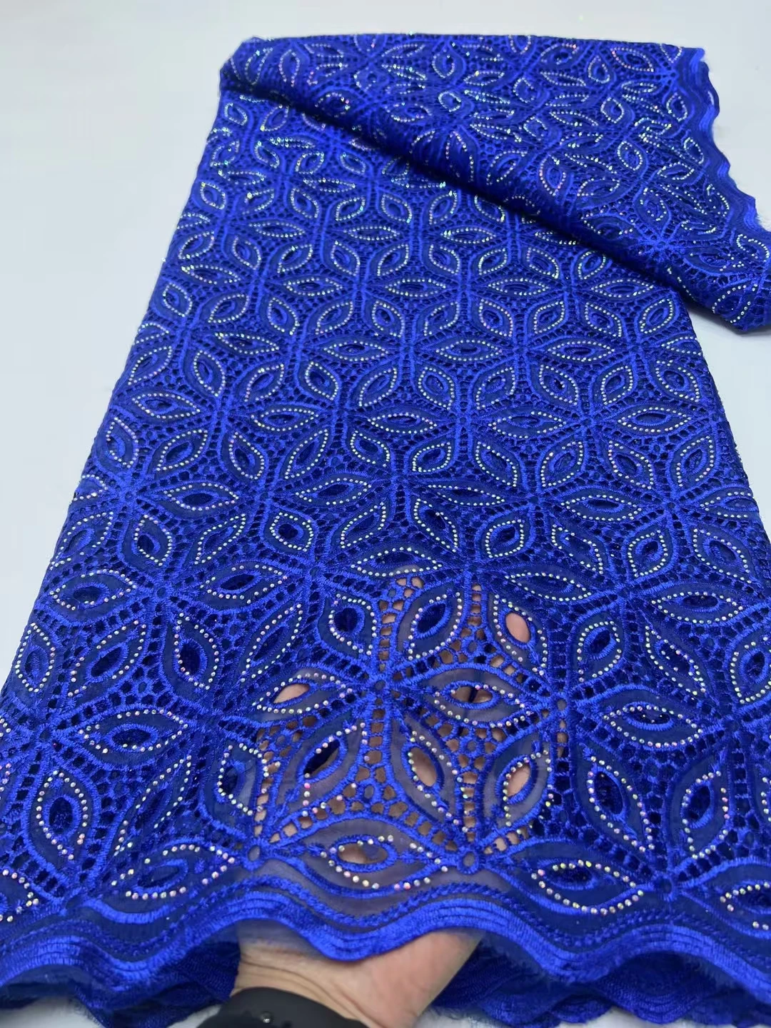 2025 High Quality Stones Royal Blue Print African Cord Lace Fabric French Nigerian Guipure Lace Fabric For Women Dress LR25117