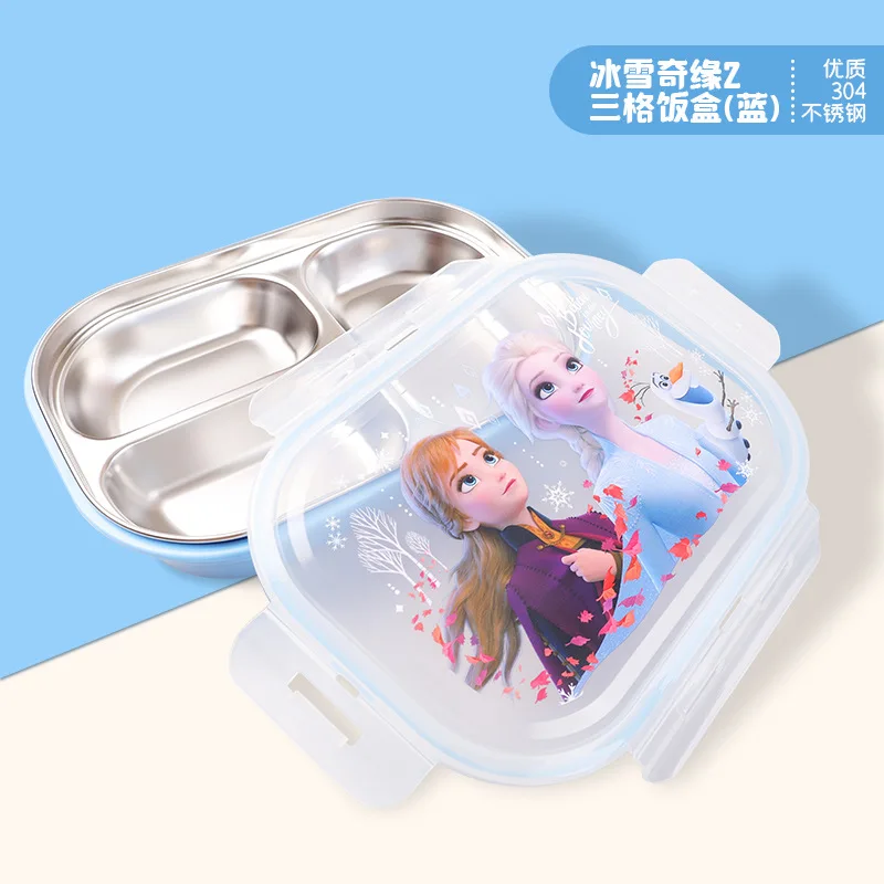 Mickey Minnie Disney Cutlery Three Grid Lunch Box Frozen Princess Cartoon Cute Pattern Stainless Steel Student Lunch Box Cutlery