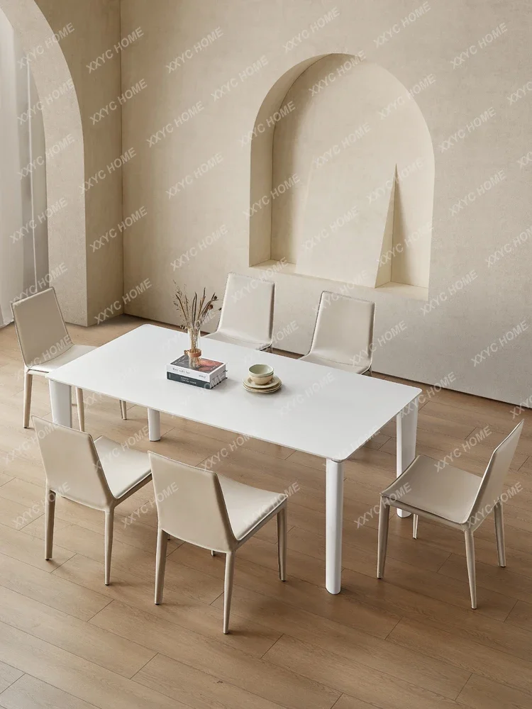 

A Stone Plate Dining Table Pure White Minimalist Rectangular Solid Wood Table Italian Simple Small Apartment Dining Tables