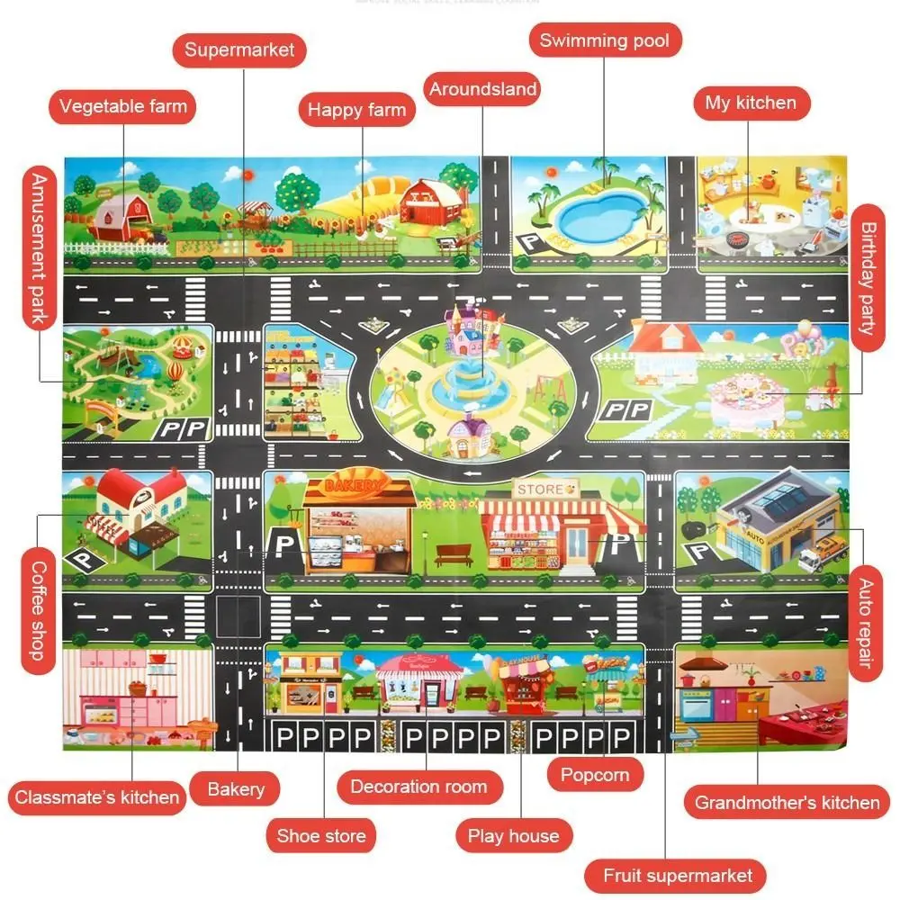 Baby Climbing Playing Mat City Traffic Road Map Kids Toy City Car Parking Lot Roadmap Traffic Signs Play Game Mat Carpet