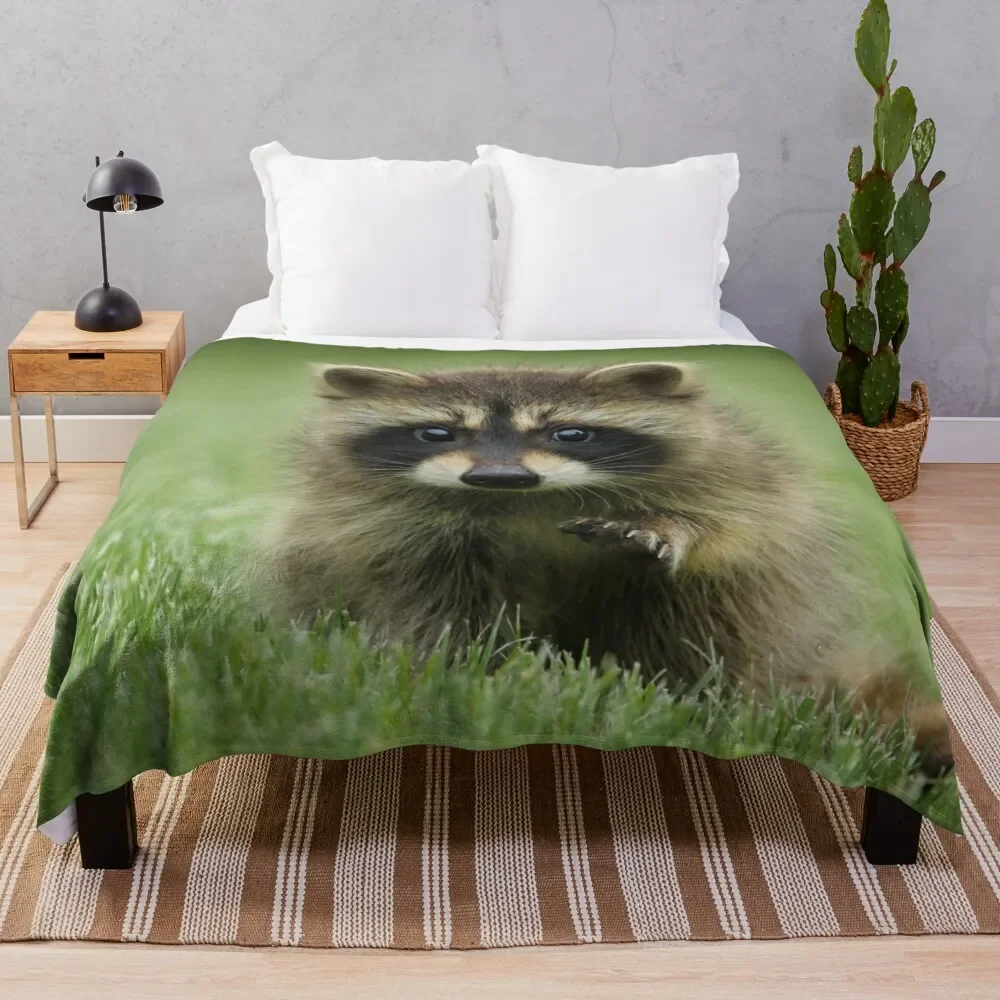 Raccoon Flannel Throw Blanket King Queen Size Cute Kawaii Wild Animals Blanket for Bed Sofa Couch Super Soft Lightweight Warm