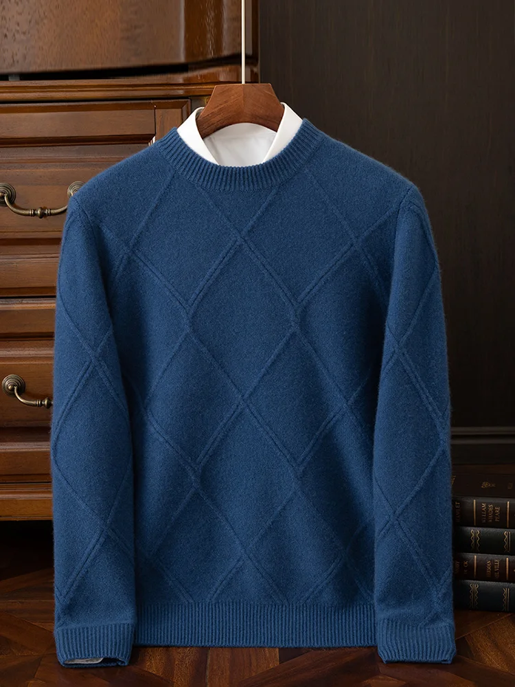 

100% pure cashmere sweater men's round neck thick sweater winter new knit bottoming shirt