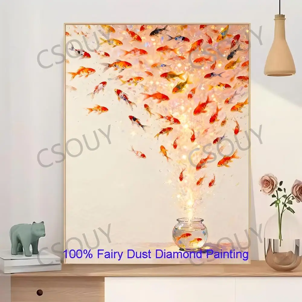 

100% Fairy Dust Diy Diamond Painting Cross Stitch Red goldfish tank Flower Embroidery Square Mosaic Home Decor Needlework Crysta