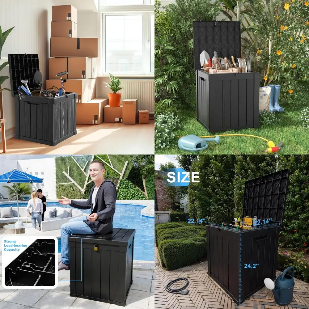 

Weatherproof 50 Gallon Deck Box with Lock - Outdoor Patio Storage for Cushions, Furniture, Garden Tools, Pool Gear (Black)