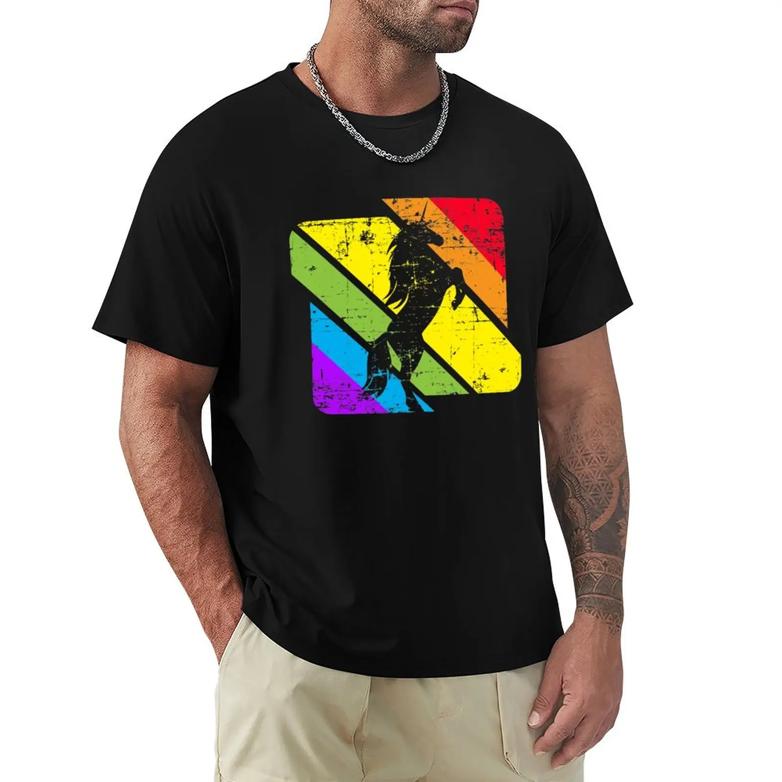 Retro Vintage Unicorn Lover Gift Idea 70s 80s T-Shirt Regular Fit Plain Tee Shirt