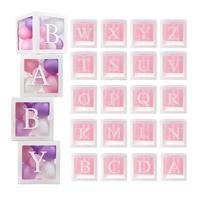 Letter Balloon Box Reusable Clear Paper Box Stackable 25 x 25cm Cube Box Baby Shower Decorations Happy Birthday Wedding Decor
