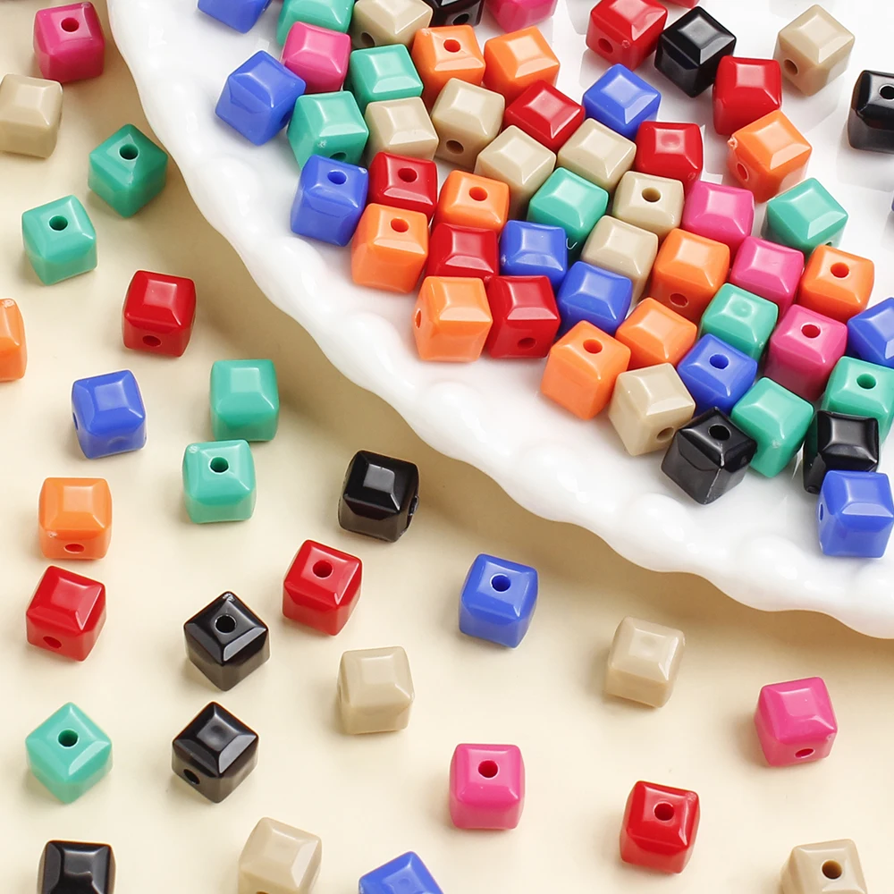 100 Stück 7mm Bunte Würfel-Acrylperlen, Gemischte Quadratische Lose Perlen für DIY-Schmuckherstellung, Armbänder, Bastelzubehör, Leuchten im Dunkeln – Detail 8