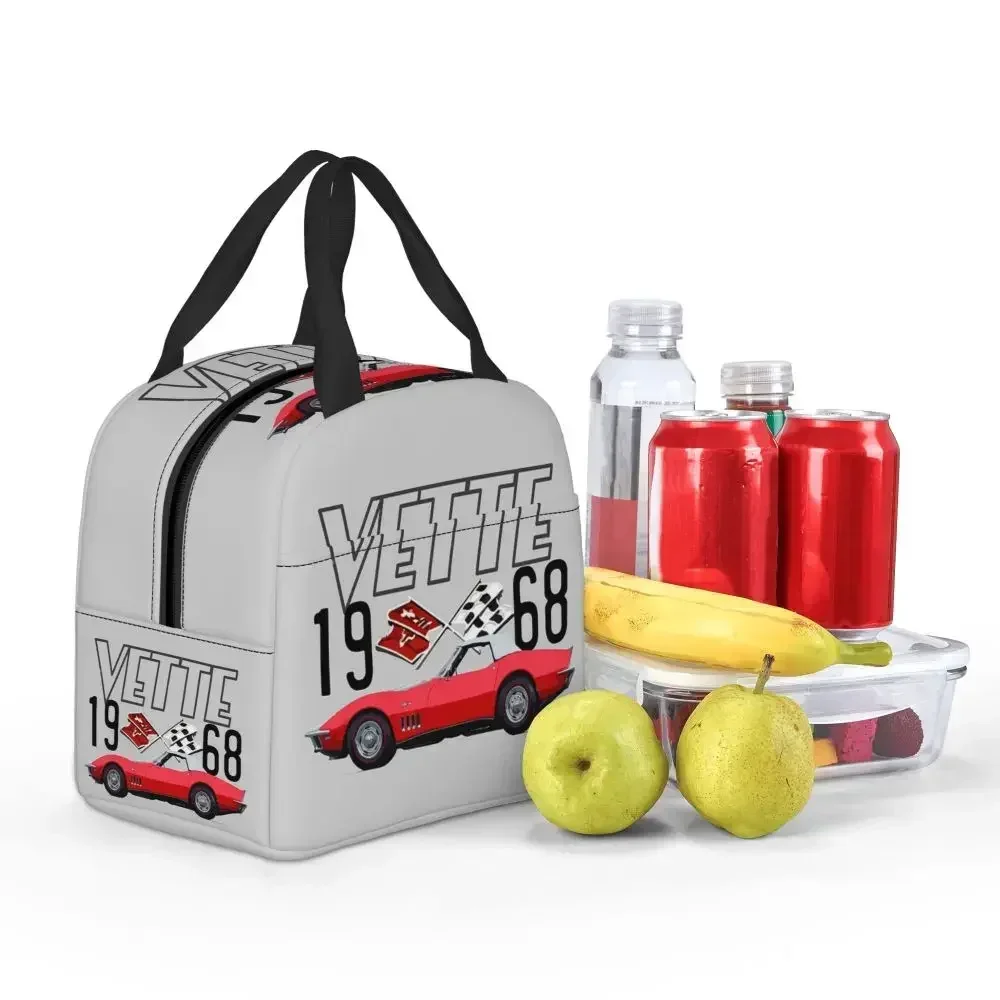 1968 Red Corvette C3 Convertible Classic Car Lunch Bags Insulated Bento Bo Picnic Bags Cooler Thermal Bag for Woman Girl School