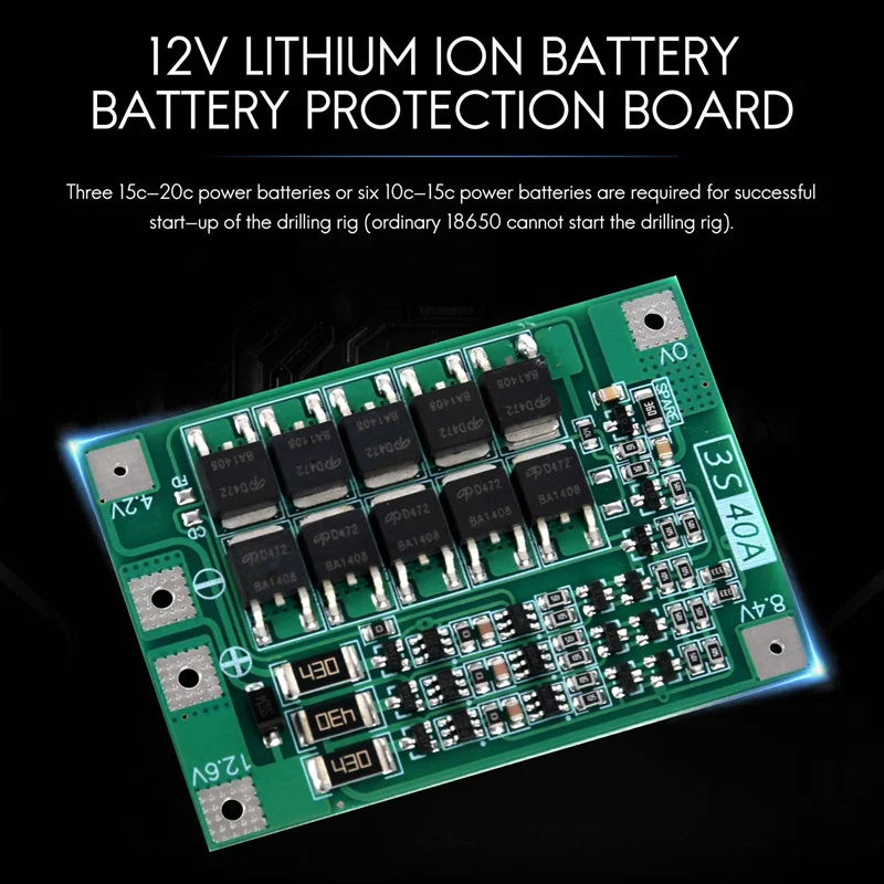 40A 3S สำหรับไขควง12V Li-ion 18650 BMS PCM บอร์ดป้องกันแบตเตอรี่ BMS PCM พร้อมโมดูลแพ็คแบตเตอรี่ Li-ion สมดุล