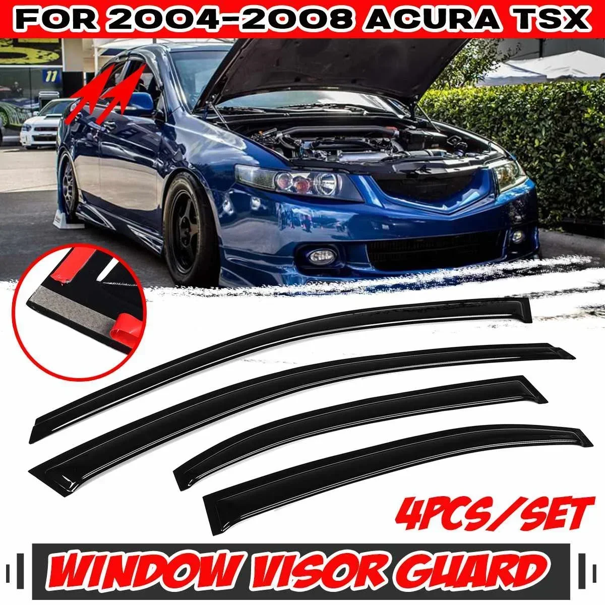 4PCS Car Door Window Vent Visor Deflector Rain Shelter For ACURA TSX 4 Door Sedan 2004-2014 Window Visor Rain Guard Body Kit