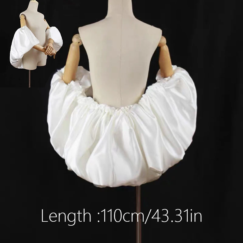 فستان الزفاف فقاعة الساتان عباءة منتفخة الأكمام التفاف بوليرو الزفاف حفلة موسيقية فستان شال أكمام اليد أداء التفاف الذراع أدفأ DIY بها بنفسك