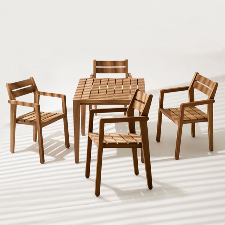 he-Solid Outdoor Wood Table and Four Chairs Durable Leisure Combination for Courtyard Villa Myanmar Teak Vintage Homestay Garden